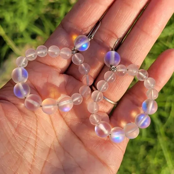 Stunning OOAK rare rose quartz + pink mermaid glass beads 925 sterling silver ea
